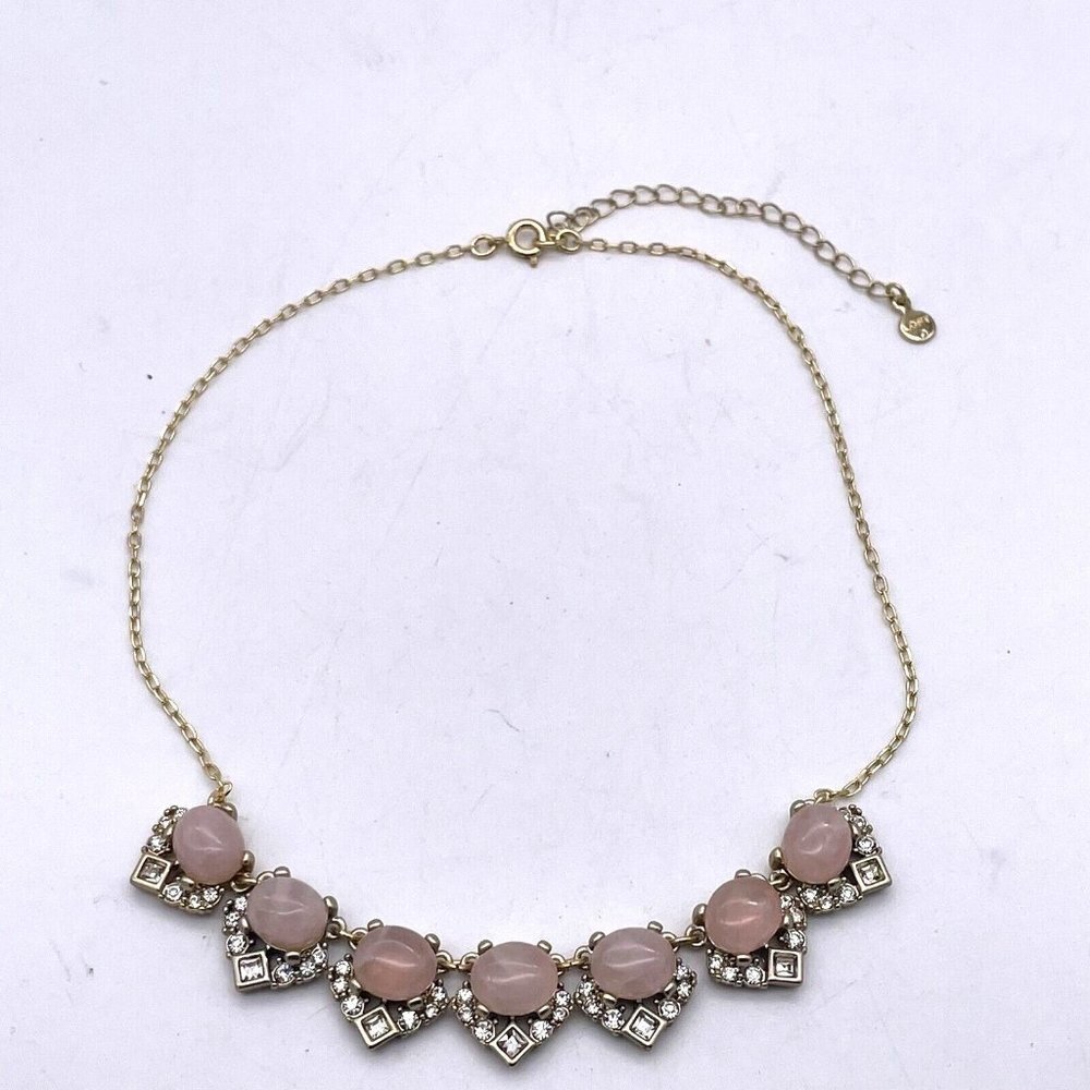 Loft Crystal Statement Necklace Women's Gold Tone Spring Ring Adjustable Signed